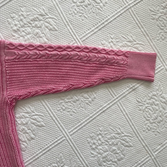 🩷Aerie Oversized Cable Knit V-Neck Sweater Barbie Pink XS Valentines - Picture 11 of 16